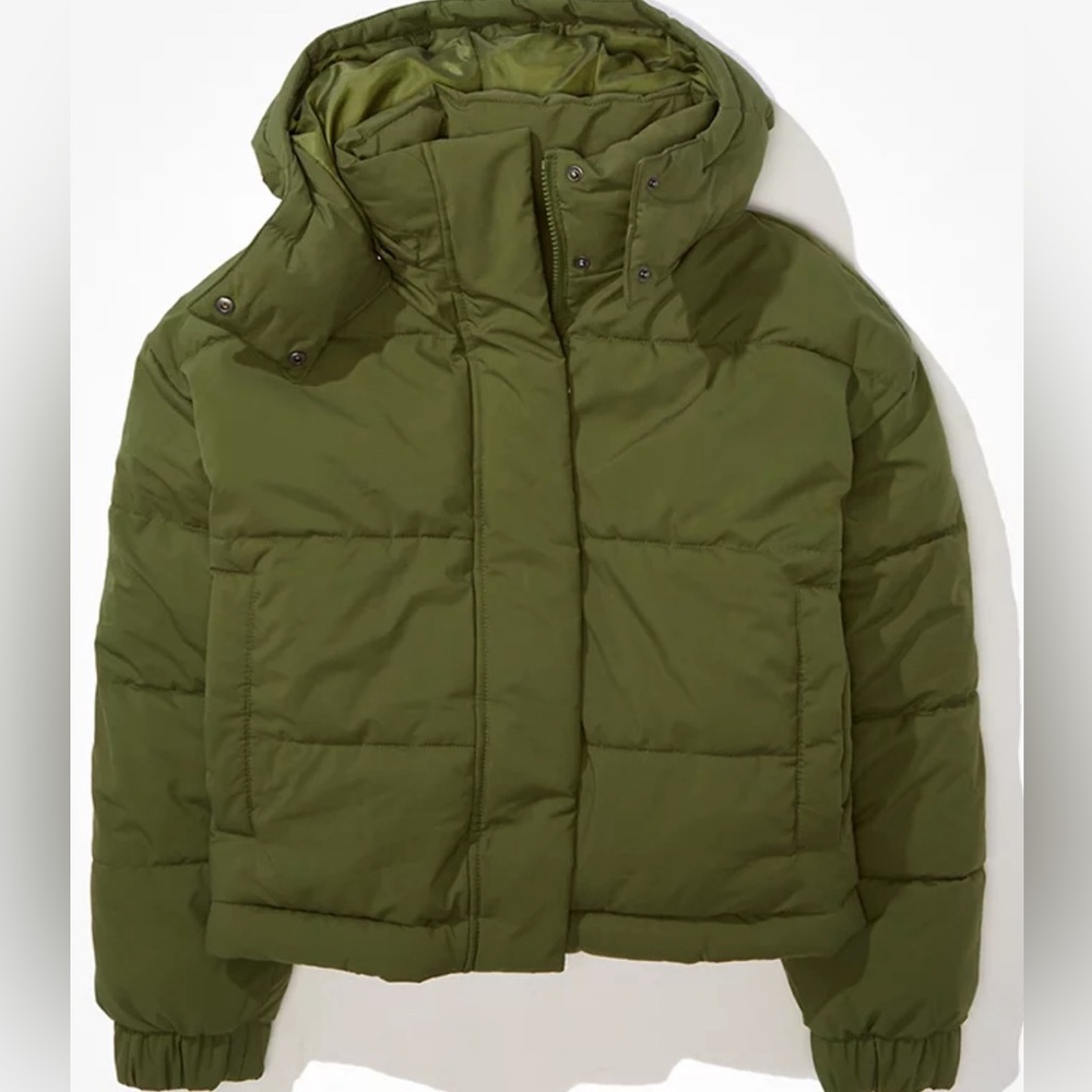 AE Puffer Jacket: Mock Neck, Reversible, Removable Hood, NWOT